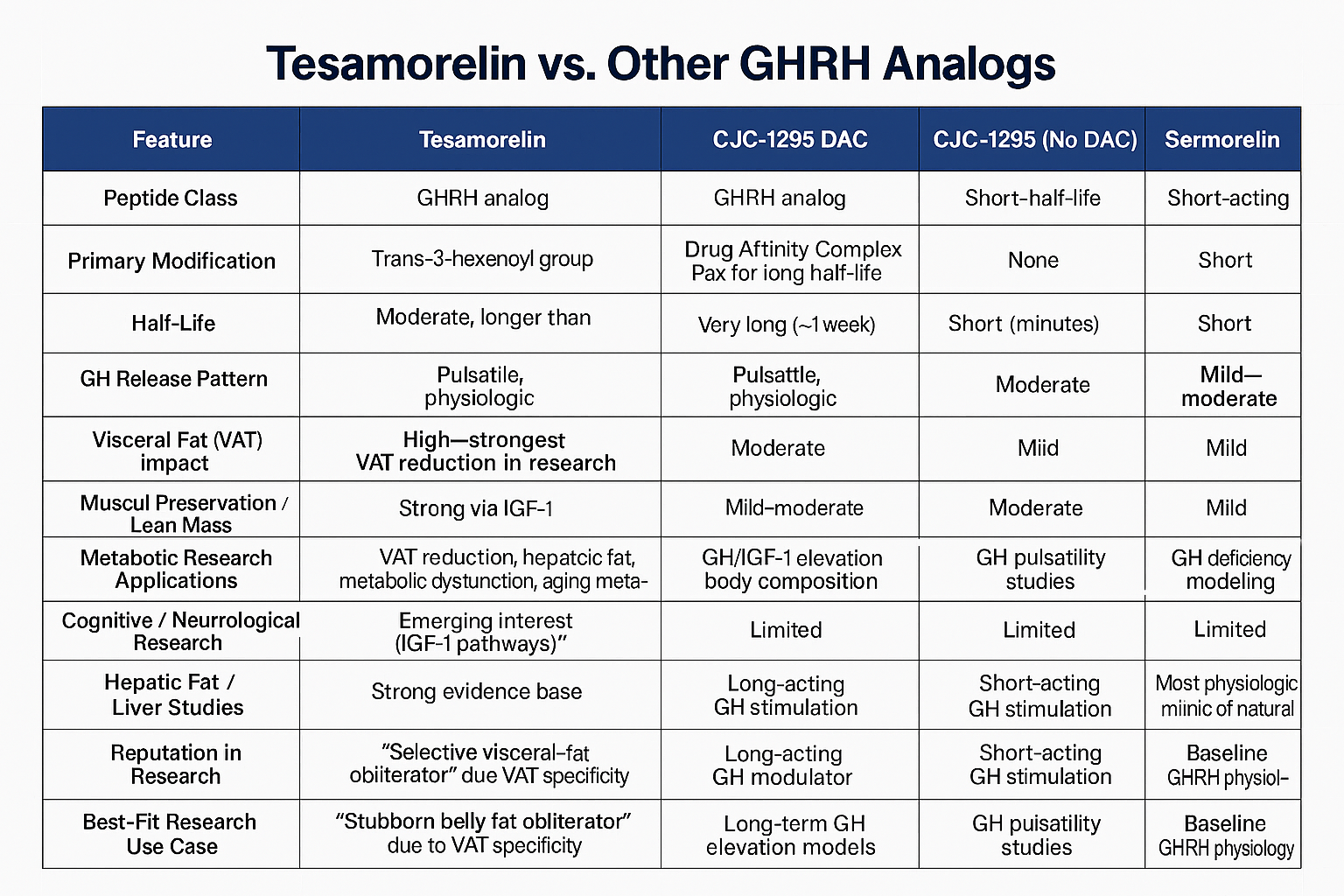 tesamorelin versus other GHRH peptides chart