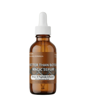 Better Than Botox is a 60ml hyaluronic acid serum infused with Snap‑8 peptide (Acetyl Octapeptide‑3)